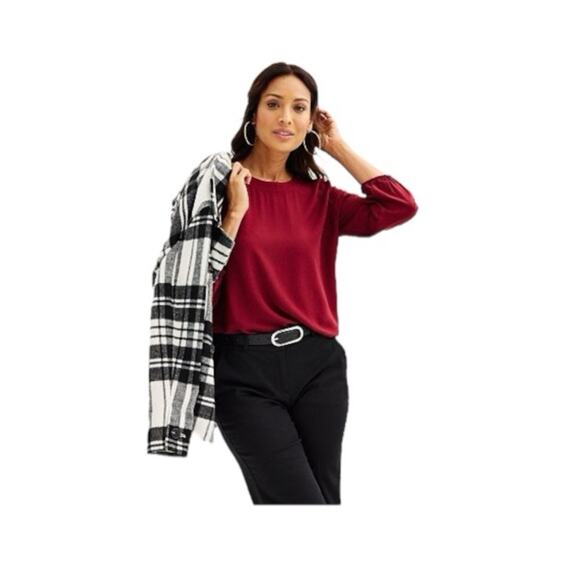 Women's Croft & Barrow Simple Blouse Maroon Red Dark Red Wine Merlot Size XL - Picture 1 of 11